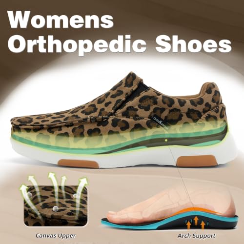 Image of OrthoComfoot Women's Orthopedic Slip-On Loafers Walking Shoes: Comfortable Plantar Fasciitis Loafers with Arch Support for Flat Feet, Casual Orthotic Shoes for Foot and Heel Pain Relief