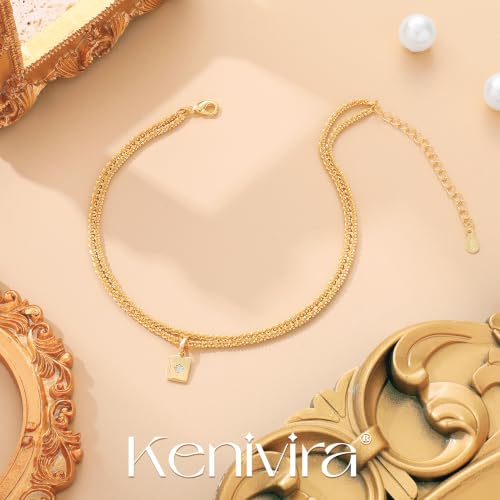 Image of Kenivira Sterling Silver Ankle Bracelets for Women,Gold Dainty Layered Waterproof Anklet for Women, Anklet Set Stackable Beach Gift Adjustable Size