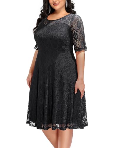 Women's Plus Size Wedding Guest Bridal Shower Semi Formal Cocktail Party Lace V Neck Midi Dress2