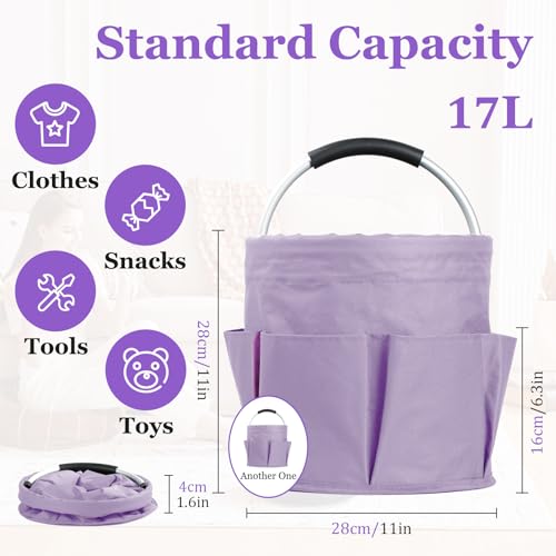 Image of 2Pcs 17L Collapsible Cleaning Supplies Caddy with Handle for Travel, Purple
