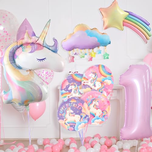 Image of unicorn birthday decorations Kit - Includes Unicorn Balloons for Unicorn 1st Birthday Supplies