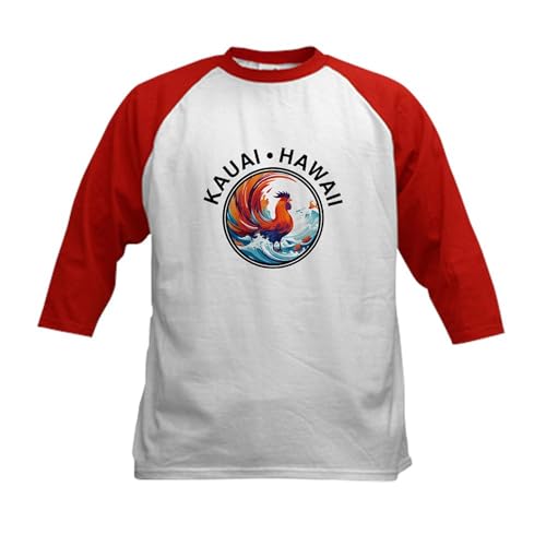 CafePress Kauai Hawaii Rooster (with Black Lettering) Kids Baseball T Shirt Kids Cotton Baseball Jersey, 3/4 Raglan Sleeve Shirt