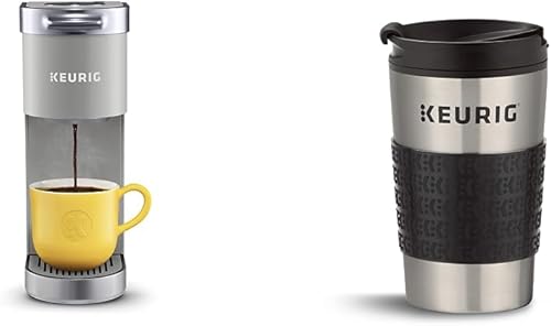 Keurig K-Mini Plus - Cafetera de cápsulas K-Cup de una sola porción, color gris estudio y taza de viaje para cafetera de cápsulas K-Cup, 1 unidad