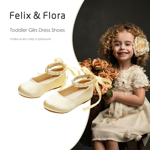 Image of Felix & Flora Girls Toddler Little Ballet Shoes - Flower Girls Mary Jane Flats Dress Shoes Party Wedding