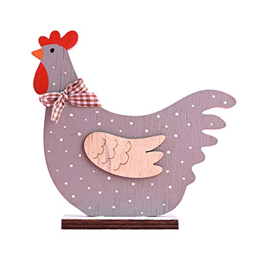 Pâques en Bois Poulet Ornement Poule Statue Figurine Animale Collection de Jouets Joue Pâques Décoration de Bureau Maison de Poupée Fournitures de Fête (17 x 8cm, D)
