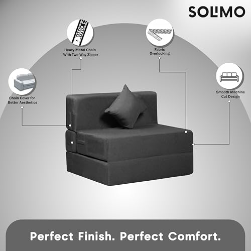Image of Amazon Brand - Solimo 1 Seater 3 * 6 Jute Fabric Washable Cover Sofa Cum Bed with 1 Cushion 1 Seater Double Foam Fold Out Sofa Cum Bed (Finish Color - Grey Delivery Condition - Pre-Assembled)