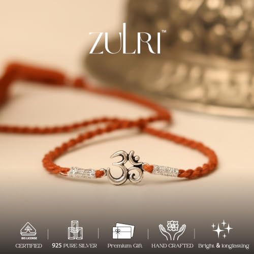 Image of 925 Sterling Silver Premium OM Luxury Rakhi for Bhai Cotton Thread | Rakshabandhan Rakhi With Fragrance Greeting Card & Roli Chawal and Certificate of Authenticity 925 Silver
