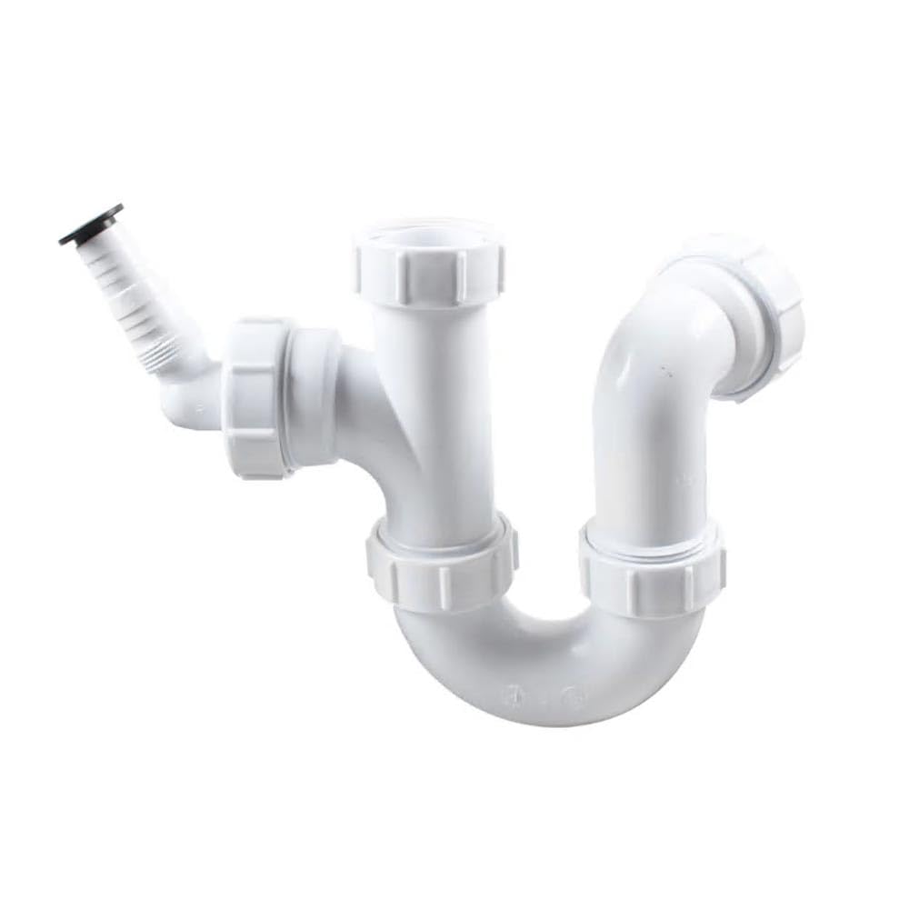 Dishwasher Connector with Anti-Siphon and Odor Prevention for Sink Drain U Bend Tube White PP Material for Bath, Kitchen Sink, Shower Tray
