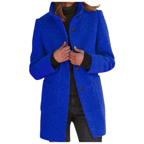 Women's Jackets, Women's Autumn Winter Vintage Plain Button Up Stand-Up Collar Wool Coat Long Down Jacket Women Casual Loose Fit Jacket Comfortable Cardigan Long Coats with Pockets