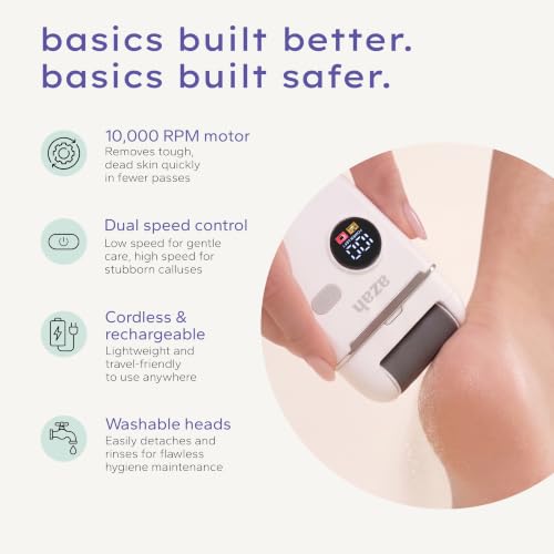 Image of Azah Callus Remover For Feet| Electric Foot Filer For Pedicure | Smooth, Soft Feet In Minutes | IPX6 Waterproof | Electric Hard Skin Remover For Feet | Includes 3 Replaceable Rollers | 1 Year Warranty