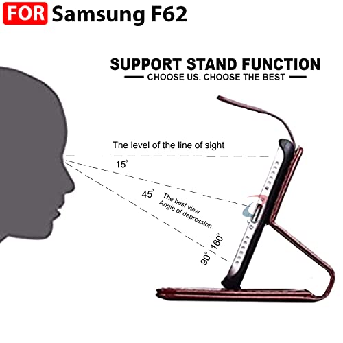 Image of CEDO Flip Cover for Samsung Galaxy F62 (4G) | Leather Finish | Inside Pockets & Inbuilt Stand | Shockproof Wallet Style Magnetic Closure Back Case Flipcover (Brown)