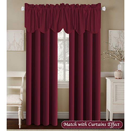 H.versailtex 4 Panels Blackout Curtain Valances For Kitchen Windows/Living Room/Bathroom Privacy Protection Rod Pocket Decoration Scalloped Winow Valance Curtains, 52" W X 18" L, Burgundy #TOP1