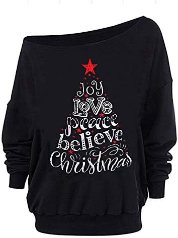 Roshop Christmas Funny Joy Love Peace Believe Christmas Oversized Off-The-Shoulder Slouchy Sweatshirt(CT,M)