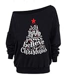 Roshop Christmas Funny Joy Love Peace Believe Christmas Oversized Off-The-Shoulder Slouchy Sweatshir