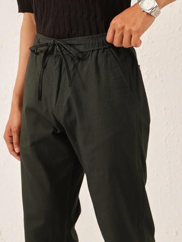 Image of Majestic Man Men's Premium Linen Blend Pants | Lightweight Fabric | Elastic Waist with Drawstring | Regular Fit | Side, Back Pockets | Perfect for Casual, Holidays & Travel