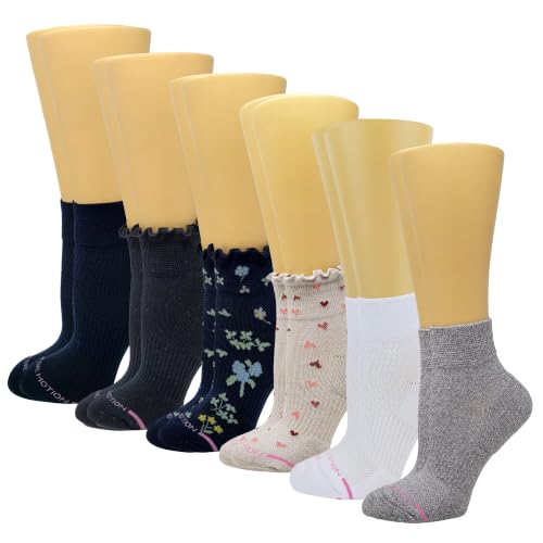 Image of Dr. Motion Compression Quarter Socks For Women With Enhanced Cushion And Breathable Arch Support 6 Pairs