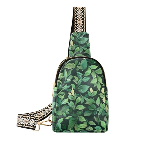 Mnsruu Bolso bandolera pequeño para mujer, diseño de hojas de color verde oscuro, de piel, bandolera, riñonera, Multicolor 44, Talla única