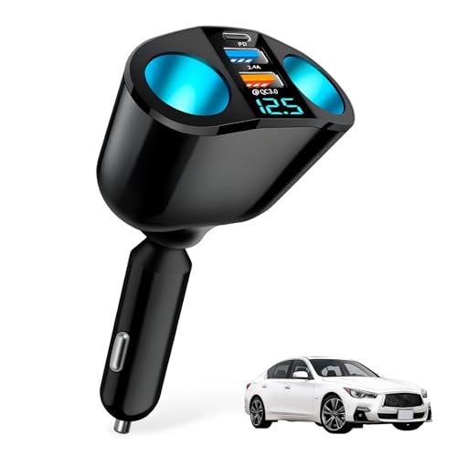 Cargador de Coche Encendedor de Cigarrillos 120W, 12V/24V USB C QC3.0 & PD, Cargador Mechero USB Carga Rapida, Adaptador de Encendedor con Voltímetro LED para SUV/Ttruck/RVs