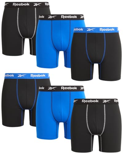 Reebok Men's Boxer Briefs - 6 Pack Athletic Boxers with Contour Pouch - Performance Underwear Boxers for Men (Sizes: S-XL), Size X-Large, Blackblackblue