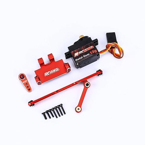 RCAWD SCX24 Upgrades RC Servo Seat & 12g Metal Servo & Steering Link Tie Rod & 15T Servo Arm Parts with 80% More Durable for AXIAL 1/24#AXI90081#AXI00001#AXI00002#AXI00005#AXI00006 Red
