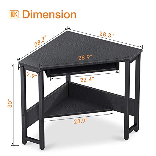 ODK Corner Desk, Triangle Computer Desk, Sturdy Steel Frame for Workstation with Smooth Keyboard Tray & Storage Shelves, Black