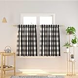 NATUS WEAVER Black & White Buffalo Check Kitchen Tier Curtais 36 inches Long Plaid Gingham Rod Pocket Classic Cafe Curtains Country Farmhouse Kitchen Short Curtains 2 Panels