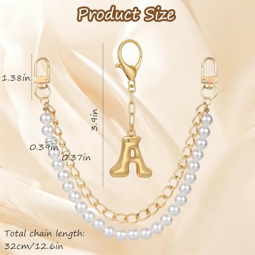 2pcs Pearl Bag bag Charm with Gold bubble Initial keychain for Women Handbag purse Accessories - Image 3