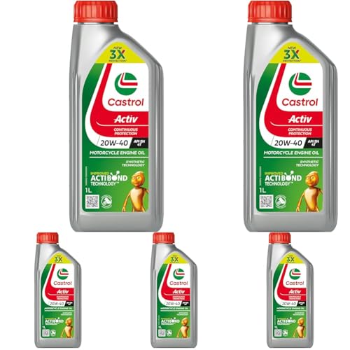 Image of Castrol Activ 20W-40 4T Engine Oil for Bikes with Synthetic Technology (1L) |3X Protection with Actibond Technology | Engine Protection for Bikes | API SN and JASO MA2 (Pack of 5)