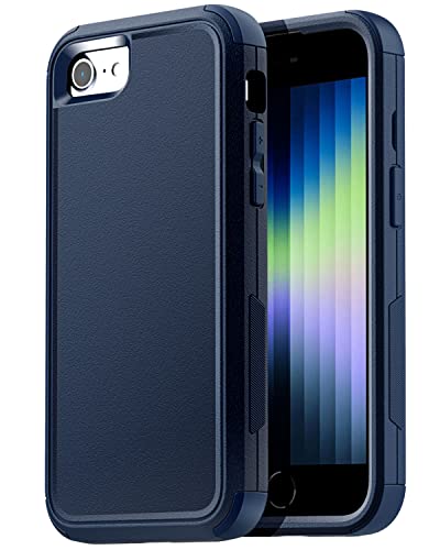 AICase Rugged Case for iPhone SE 3rd Gen (2022), 2nd (2020), iPhone 8/7,Heavy Duty 3-Layer Pocket-Friendly Durable Military Grade Protection Shockproof/Drop Proof Protective Cover_1 Navy Blue