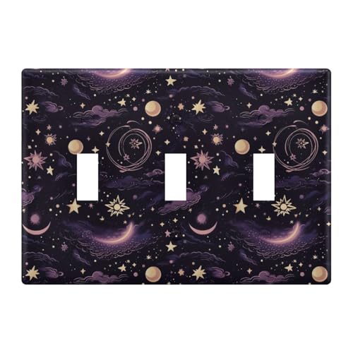 Light Switch Cover Moon Star Boho Wall Plates for Electrical Outlets 3 Gang 202a8602