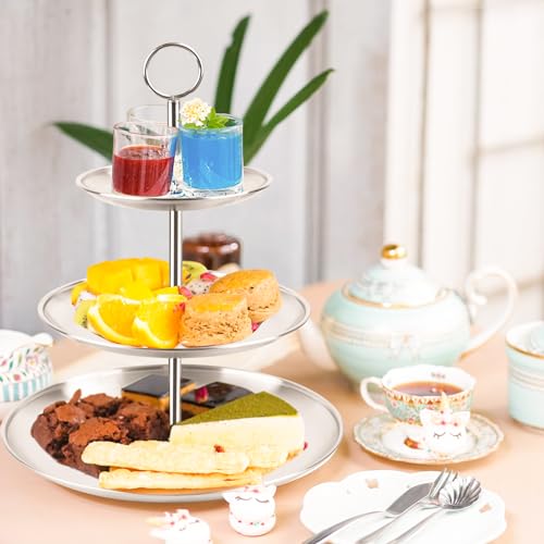 Foto von Fonyet Etagere 3 Etagen Edelstahl Cupcake Ständer Silber Etagere 3 stöckig Moderne Küchen Hochzeit Party Deko, Serviertablett Ständer Wiederverwendbar für Desserts, Kuchen, Käse und Obst