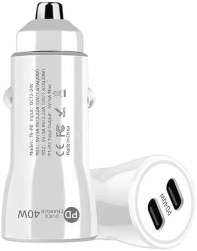 40W Dual Pd Car 2 In 1 Fast Charger Car Cigarette Lighter (White)