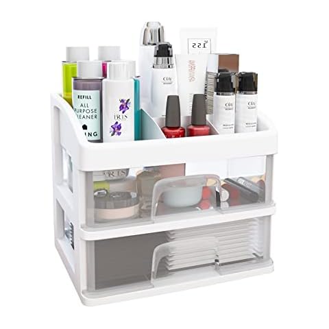 Sywhitta Cosmetic Storage Organizer, Transparent Makeup Organizer Box with 2 Drawers, Cosmetic Display Case for Lipstick, Facial Cream, Perfume Cover