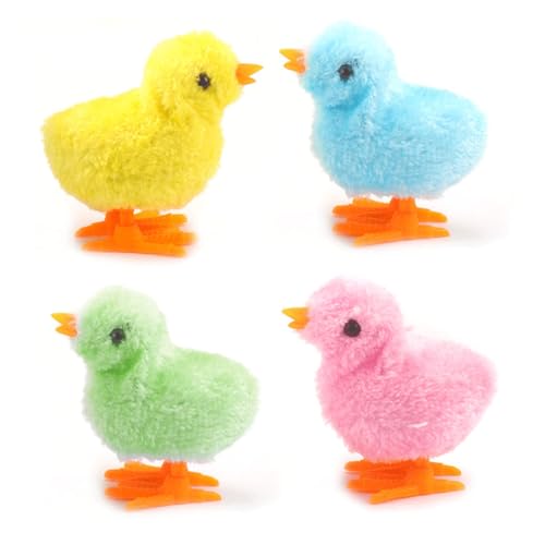 EAVUYIS Lot de 4 poules jaunes à l'horlogerie, jouets de Pâques en peluche, jouets pour enfants, cadeaux de Pâques, Couleur aléatoire