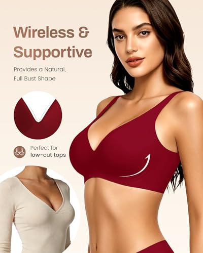 Image of Gailife Deep V Jelly Bras for Women No Underwire Wireless Seamless Push Up Bra Comfort Support Plunge Bralette Full Coverage