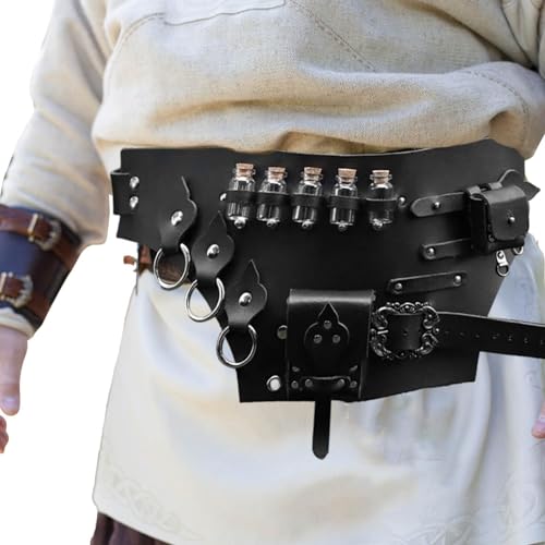 Pochette Steampunk et ceinture corset de chevalier médiéval marron en similicuir robuste