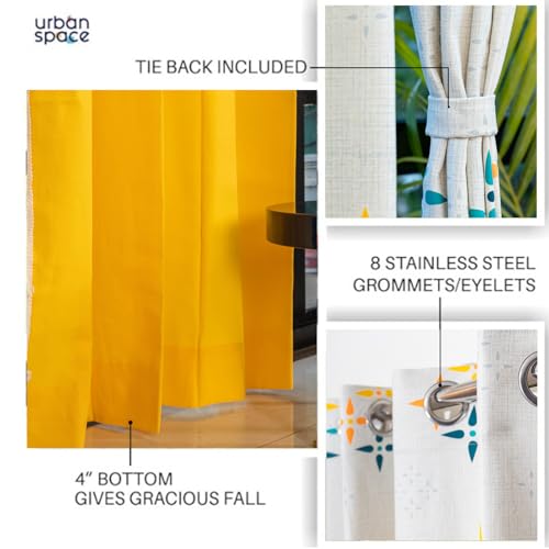 Image of Urban Space Floral 100% Cotton Curtains For Door, Combo Set Of 3 Curtains 7 Feet Long, 60-65% Room Darkening Curtain, Tieback & Eyelets Included With Curtains For Home Decor (Mosaic Yellow, 7 Feet)