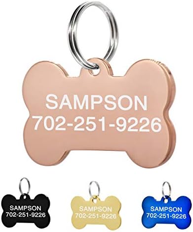 Amlion Personalized Engraved Dog Tags, Custom Dog Cats Tags, Stainless Steel Pet Id Tags, Double-Sided Engraved, Bone, Rectangle, Round, Heart Shape(5 Colors) (Small Bone, Rose Gold)