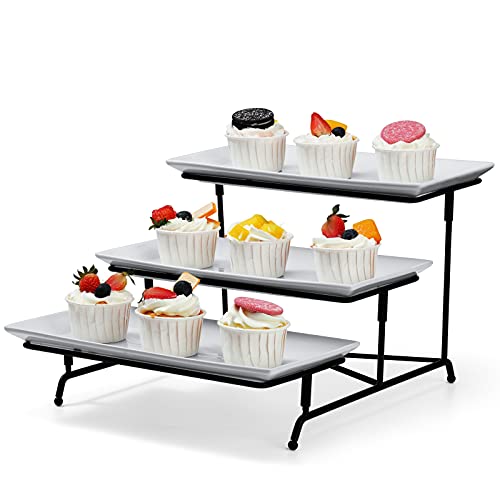 Yedio 3 Tier Rectangular Serving Platter, Porcelain 3 Tier Serving Tray for Fruit Dessert Display, Durable 3 Tier Serving Stand, Dishwasher Safe