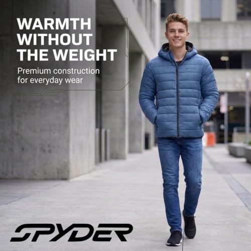 Image of Spyder Puffer Jacket Men - Packable Lightweight Quilted Hooded Winter Coat