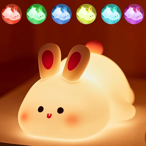 Image of VGRASSP Soft Rabbit Face Silicone Night Lamp Toy for Kids - Rechargeable and Color Changing Squishy Animal Light Gift for Babies and Toddlers - Color As Per Stock
