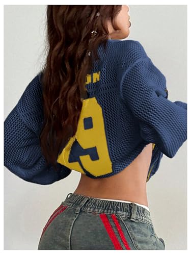 Image of BEAUDRM Women's Y2k Tops Oversized Crochet Jersey Shirts Graphic Streetwear