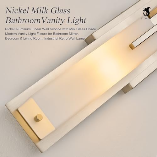 Image of VitaLink 24 inch Bathroom Vanity Light, Satin Nickel 2-Light Frosted Glass Wall Lights for Bathroom Hardwired Wall Mount Lighting Fixtures for Living Room Bedroom E12