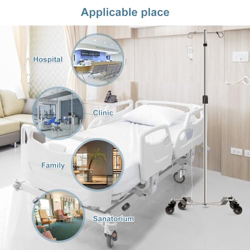 IV Poles IV Stands 2 Hooks 4 Legs Portable Rolling with Stainless Steel Adjustable Height, 2PCS