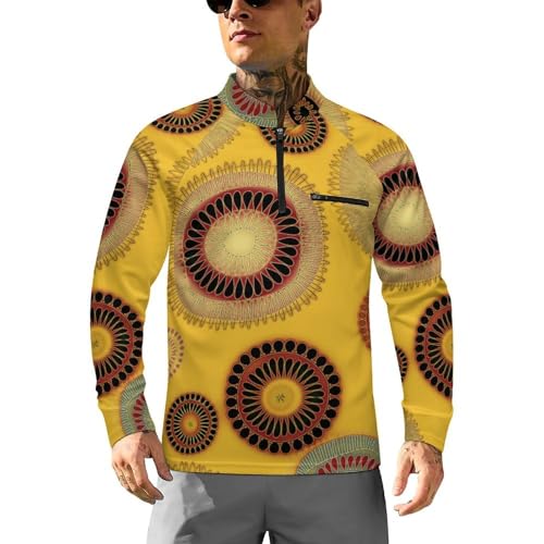 Vintage Art Geometric Flowers Men's Rash Guard Long Sleeves Quick Dry Fishing Workout Shirts with Zipper