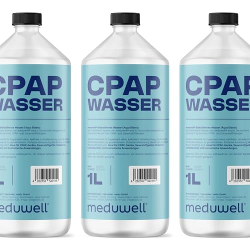 meduwell CPAP Wasser Bidestilliertes Wasser für Atemtherapie Sauerstoffgeräte Inhalatoren Luftbefeuchter Kosmetische Anwendungen 1 Liter (3)