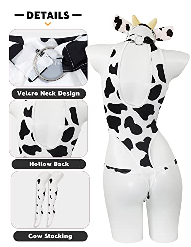 paloli Women Cosplay Lingerie, Anime One Piece Cow Bodysuit Costume White Stocking Set