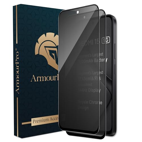 Image of ArmourPro Anti-Spy Privacy Tempered Glass for Redmi 15 and Poco C85x - Anti Peeping Screen Protector, Edge to Edge Full Coverage, 9H Hardness, Easy Installation Kit | Pack of 2