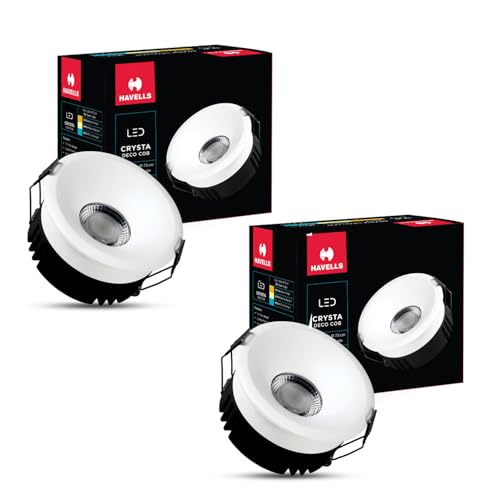 Image of Havells Crysta Deco Cob 18W 3K White,Led-Spotlights,Energy Efficient,Long Life of 25000 Burning Hours,Beam Angle of 36,Metal Body Cob with Independent Driver,Warm White (3000K) Pack of 2