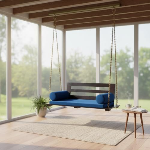 Image of APRODZ Swing for Home Reversible Sheesham Wooden Jhula for Adult for Home | Wooden Swing for Balcony | Hanging Swings with Brass Coated Chain | Patio Double Seater Indoor /Outdoor Swing, 132 x 55cm